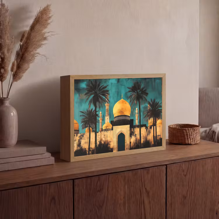 Moskee - Goud - Arabisch - Islamitische Light Box met batterij (Wandlamp) middel -sfeer2