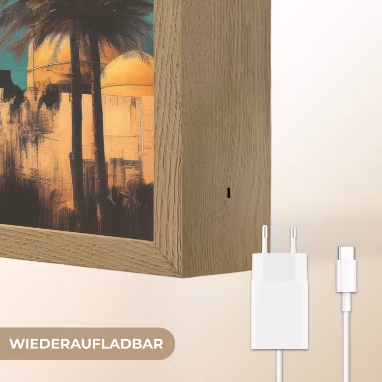 Moskee - Goud - Arabisch - Islamitische Light Box met batterij (Wandlamp) middel -USP_websiteoplaadbaarDE