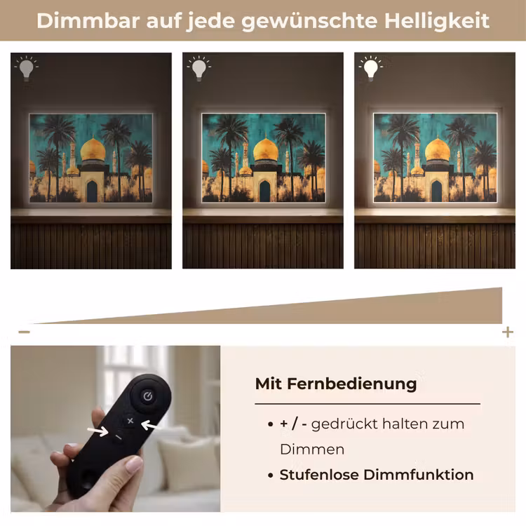 Moskee - Goud - Arabisch - Islamitische Light Box met batterij (Wandlamp) middel -USP_dimbaarDE