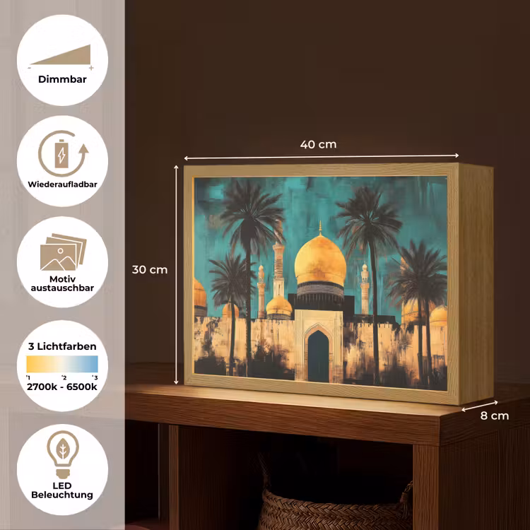 Moskee - Goud - Arabisch - Islamitische Light Box met batterij (Wandlamp) middel -USP_websiteoverzichtDE
