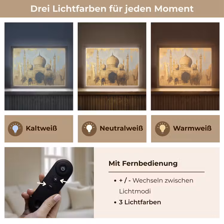 Moskee - Goud - Arabisch - Ramadan - Islamitische Light Box met batterij (Wandlamp) middel -USP_lichtkleurDE