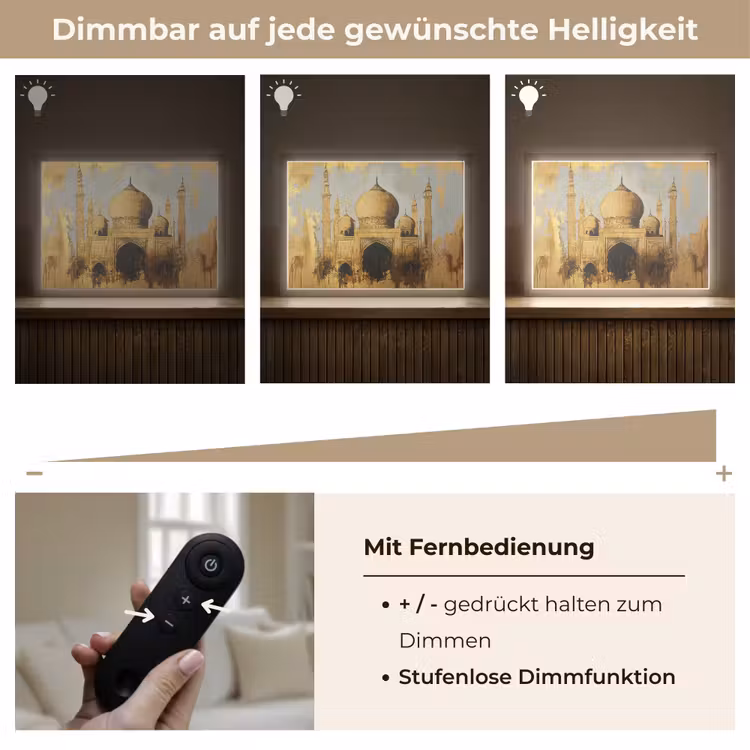 Moskee - Goud - Arabisch - Ramadan - Islamitische Light Box met batterij (Wandlamp) middel -USP_dimbaarDE
