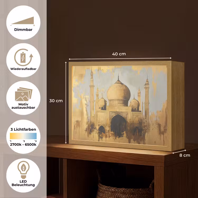 Moskee - Goud - Arabisch - Ramadan - Islamitische Light Box met batterij (Wandlamp) middel -USP_websiteoverzichtDE