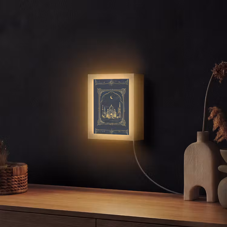 Moskee - Islam - Goud - Ramadan - Islamitische Light Box met kabel (Wandlamp) klein -sfeer1