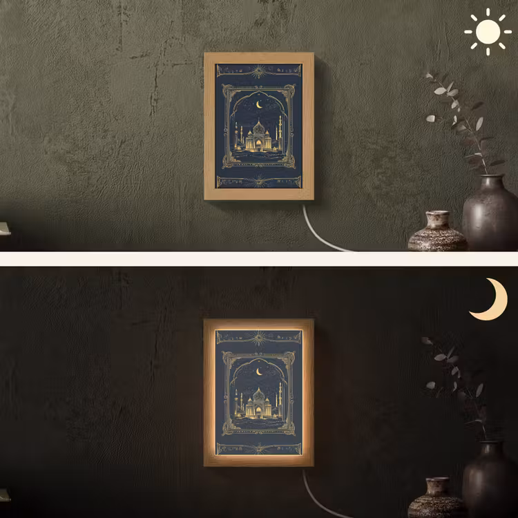 Moskee - Islam - Goud - Ramadan - Islamitische Light Box met kabel (Wandlamp) klein -sfeer3
