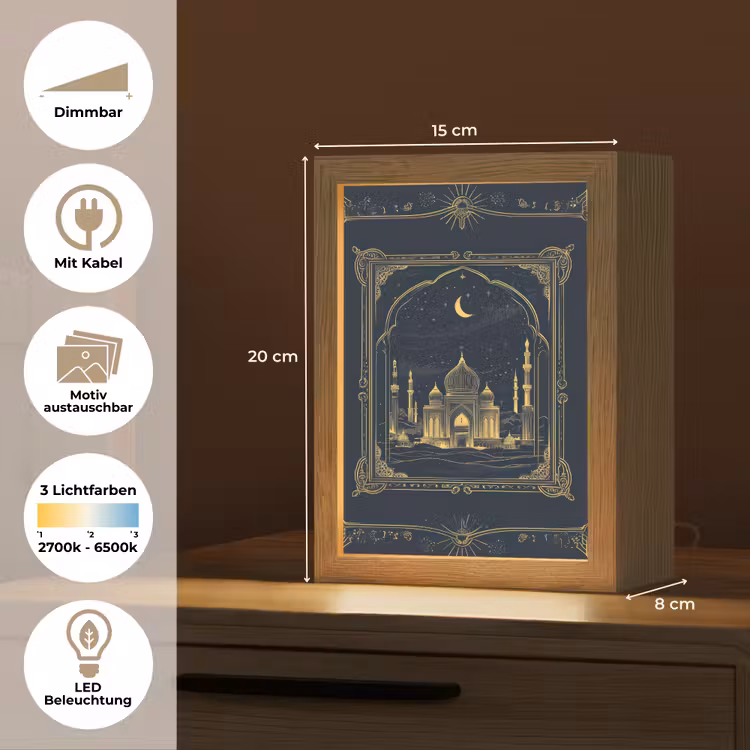 Moskee - Islam - Goud - Ramadan - Islamitische Light Box met kabel (Wandlamp) klein -USP_websiteoverzichtDE