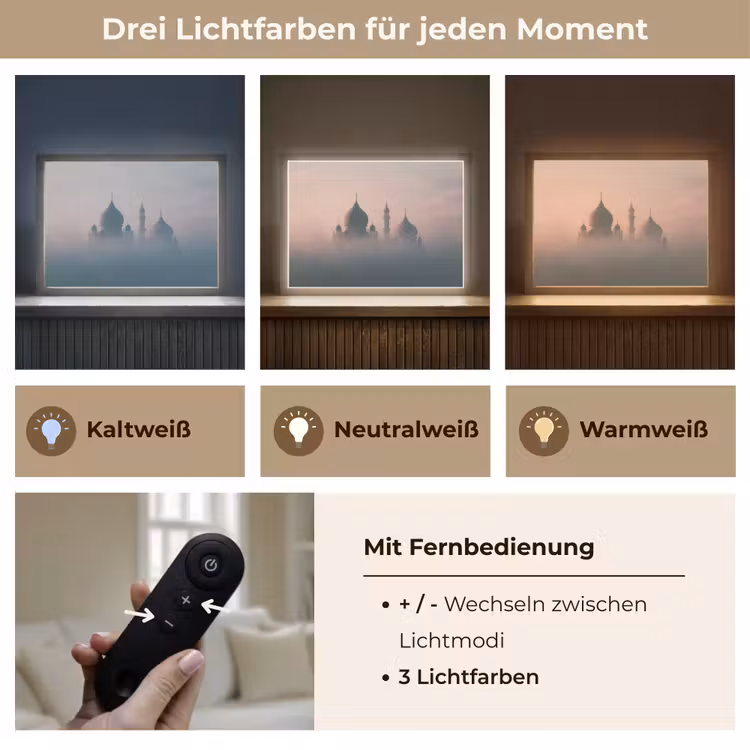 Moskee - Minaretten - mist - Islamitisch Light Box met batterij (Wandlamp) middel -USP_lichtkleurDE