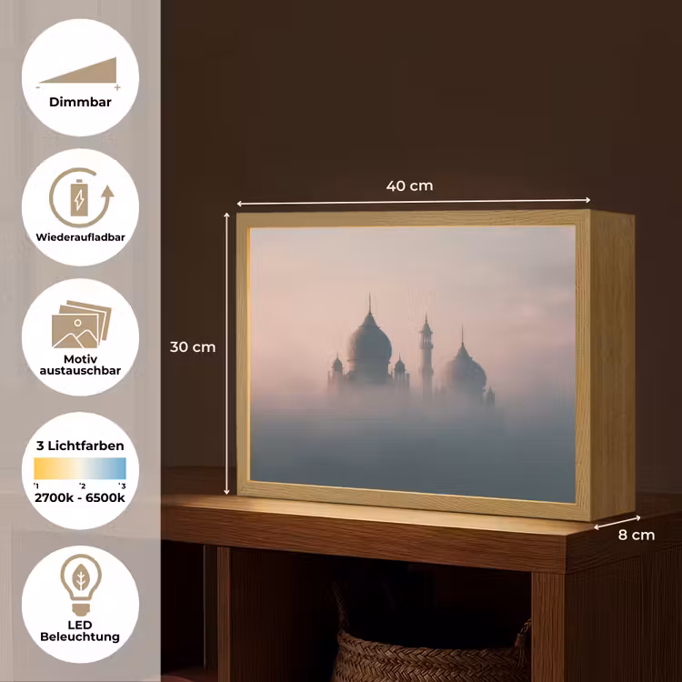 Moskee - Minaretten - mist - Islamitisch Light Box met batterij (Wandlamp) middel -USP_websiteoverzichtDE