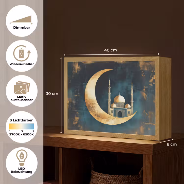 Moskee - Halve maan - Goud - Ramadan - Islamitische Light Box met batterij (Wandlamp) middel -USP_websiteoverzichtDE