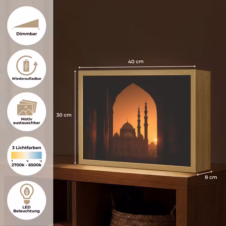 Moskee - Oranje lucht - Islamitisch Light Box met batterij (Wandlamp) middel -USP_websiteoverzichtDE