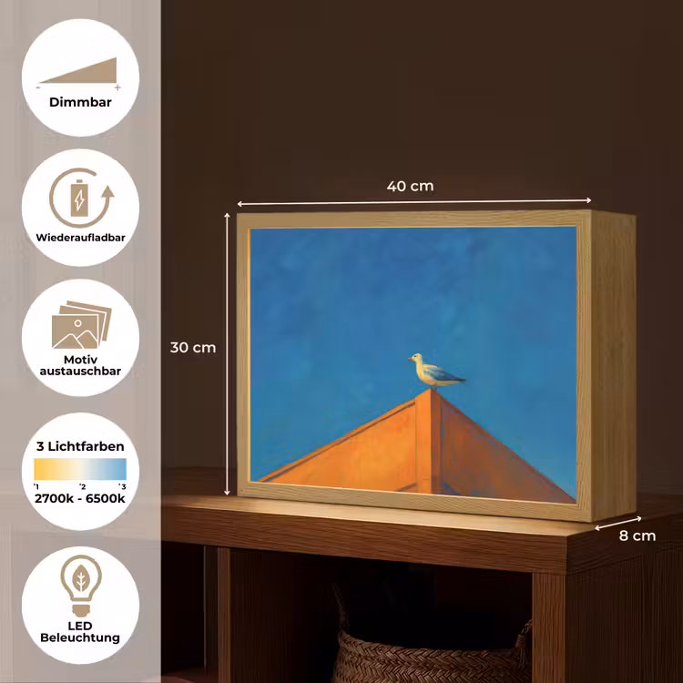 Meeuw - Gebouw - Lucht - Geschilderd Light Box met batterij (Wandlamp) middel -USP_websiteoverzichtDE