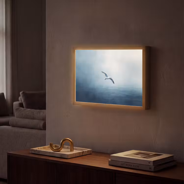 Meeuw - Wit - Zee - Mistig Light Box met batterij (Wandlamp) middel -sfeer1