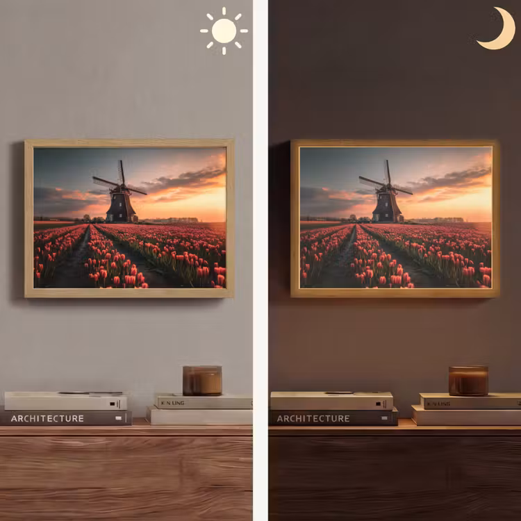 Molen - Zonsondergang - Tulpen - Rood Light Box met batterij (Wandlamp) middel -sfeer3