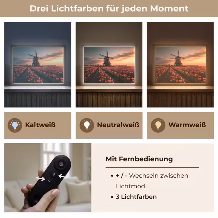 Molen - Zonsondergang - Tulpen - Rood Light Box met batterij (Wandlamp) middel -USP_lichtkleurDE