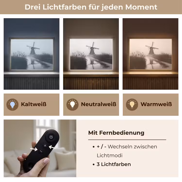 Molen - Weerspiegeling - Landschap - Water Light Box met batterij (Wandlamp) middel -USP_lichtkleurDE