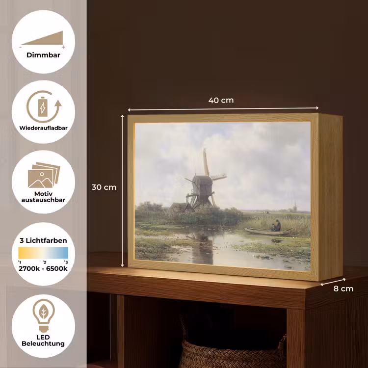 Molen - Willem Roelofs - Oude meesters - Kunst Light Box met batterij (Wandlamp) middel -USP_websiteoverzichtDE