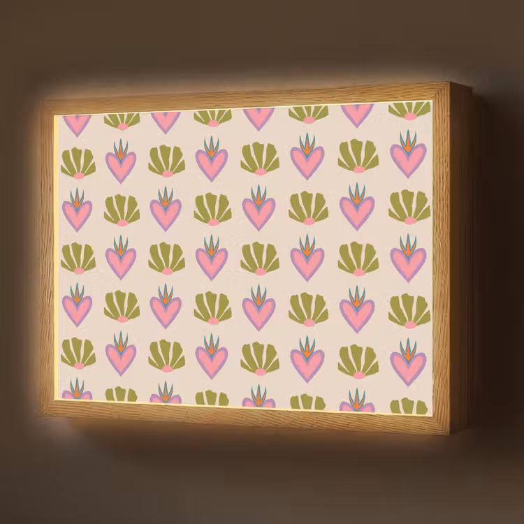 Patroon - Beige - Hartjes - Bloemen Light Box met batterij (Wandlamp) middel 907 -z3d_website