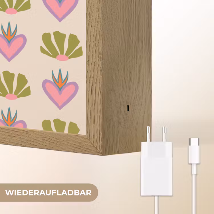 Patroon - Beige - Hartjes - Bloemen Light Box met batterij (Wandlamp) middel 907 -USP_websiteoplaadbaarDE
