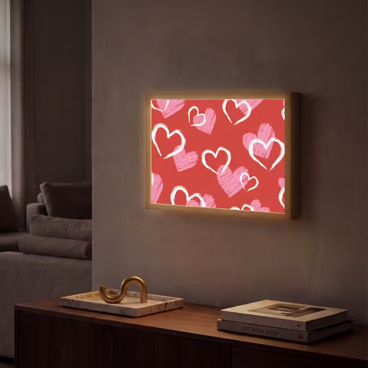 Patroon - Hartjes - Roze - Valentijn Light Box met batterij (Wandlamp) middel -sfeer1