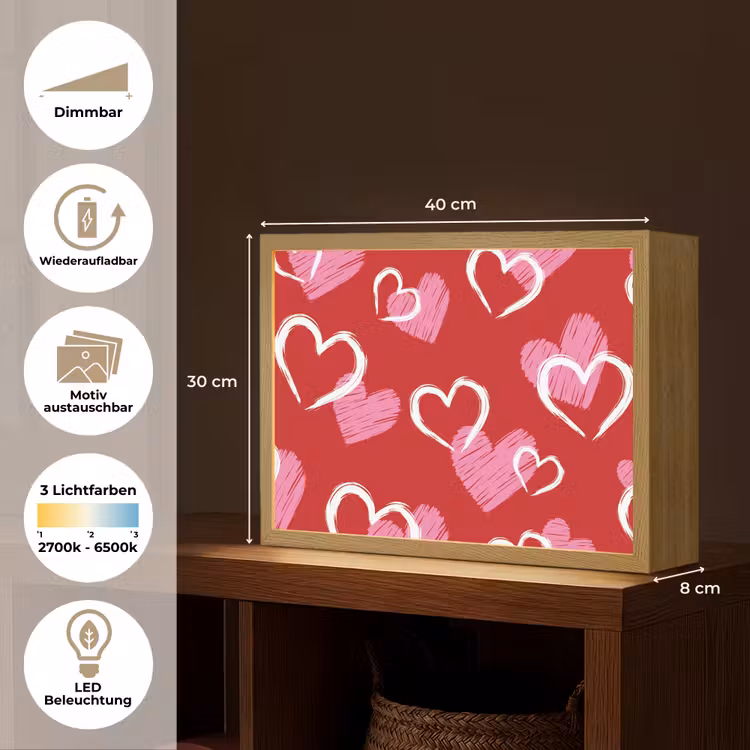 Patroon - Hartjes - Roze - Valentijn Light Box met batterij (Wandlamp) middel -USP_websiteoverzichtDE