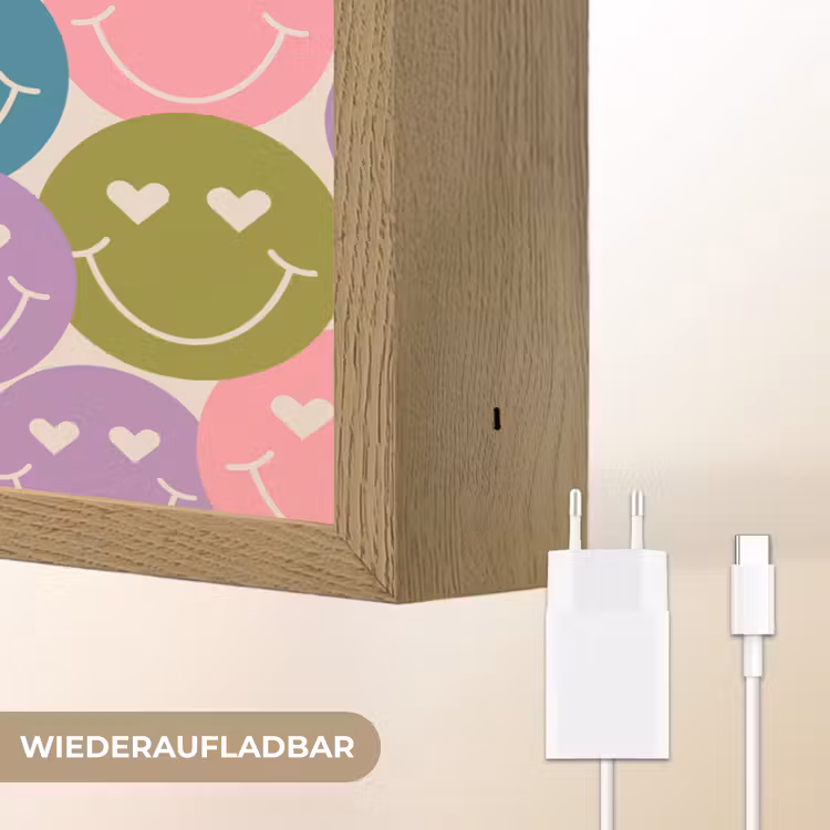 Patroon - Smiley - Kleurrijk - Hartjes Light Box met batterij (Wandlamp) middel 907 -USP_websiteoplaadbaarDE