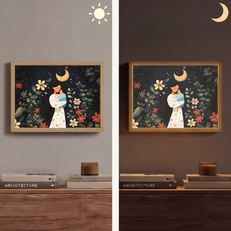 Moeder - Kind - Kleurrijk - Bloemen Light Box met batterij (Wandlamp) middel -sfeer3