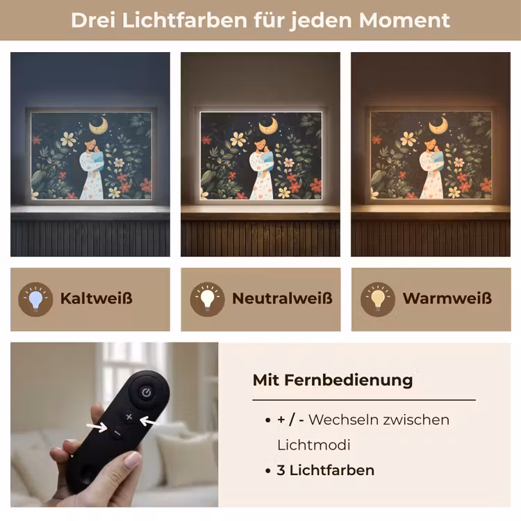Moeder - Kind - Kleurrijk - Bloemen Light Box met batterij (Wandlamp) middel -USP_lichtkleurDE