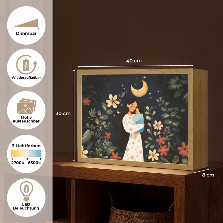 Moeder - Kind - Kleurrijk - Bloemen Light Box met batterij (Wandlamp) middel -USP_websiteoverzichtDE