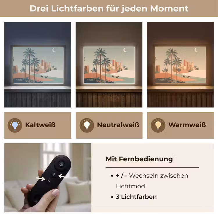 Nachtlandschap - Kamelen - Sterren - zandduinden Light Box met batterij (Wandlamp) middel -USP_lichtkleurDE