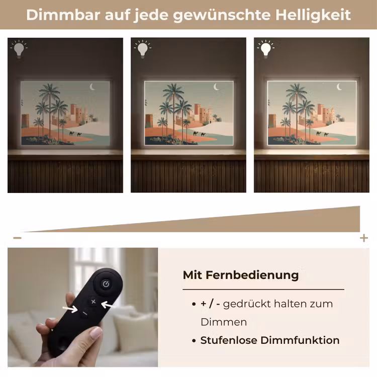 Nachtlandschap - Kamelen - Sterren - zandduinden Light Box met batterij (Wandlamp) middel -USP_dimbaarDE