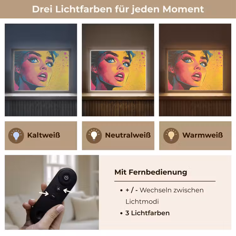 Close-up - Vrouwengezicht - Stippen - Geel Light Box met batterij (Wandlamp) middel -USP_lichtkleurDE