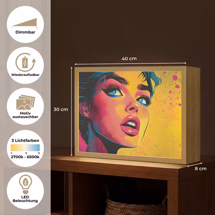 Close-up - Vrouwengezicht - Stippen - Geel Light Box met batterij (Wandlamp) middel -USP_websiteoverzichtDE