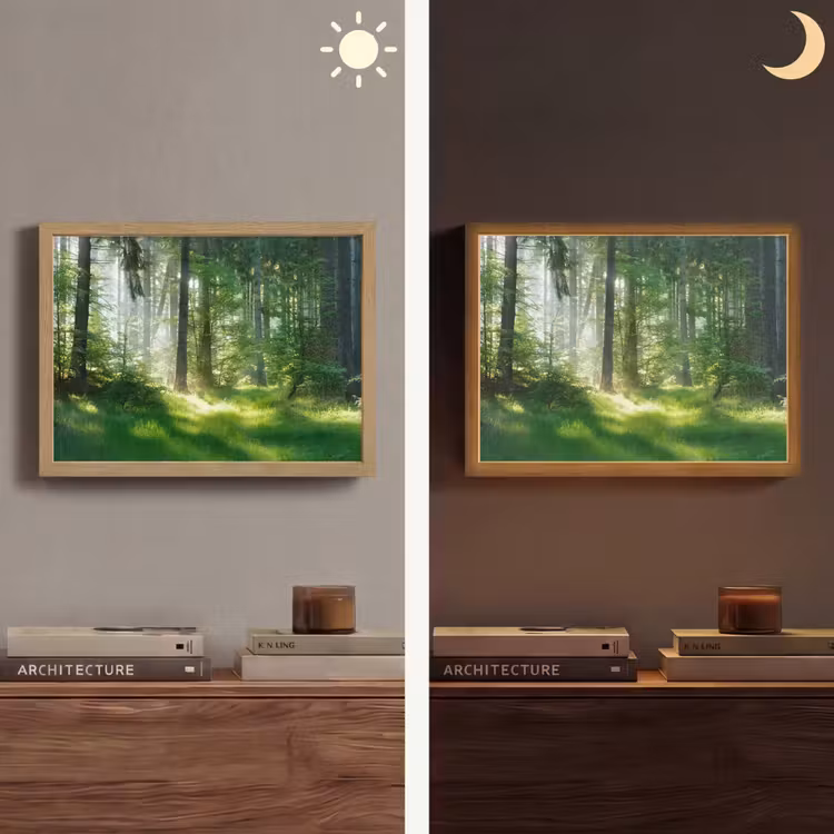 Natuur - Bomen - Bos - Groen - Zon - Gras - Planten Light Box met batterij (Wandlamp) middel -sfeer3