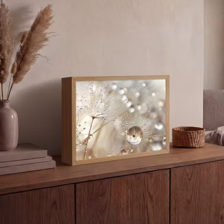 Natuur - Bloemen - Druppels - Regen Light Box met batterij (Wandlamp) middel -sfeer2