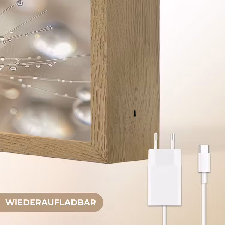Natuur - Bloemen - Druppels - Regen Light Box met batterij (Wandlamp) middel -USP_websiteoplaadbaarDE