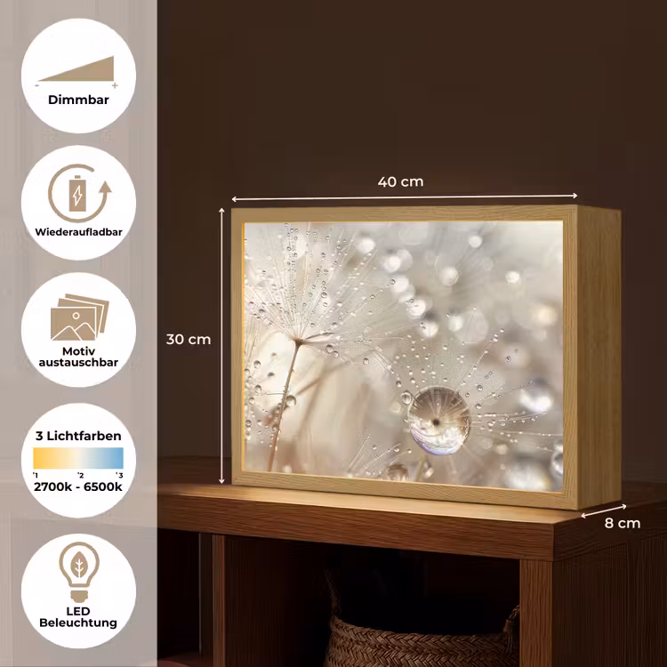 Natuur - Bloemen - Druppels - Regen Light Box met batterij (Wandlamp) middel -USP_websiteoverzichtDE