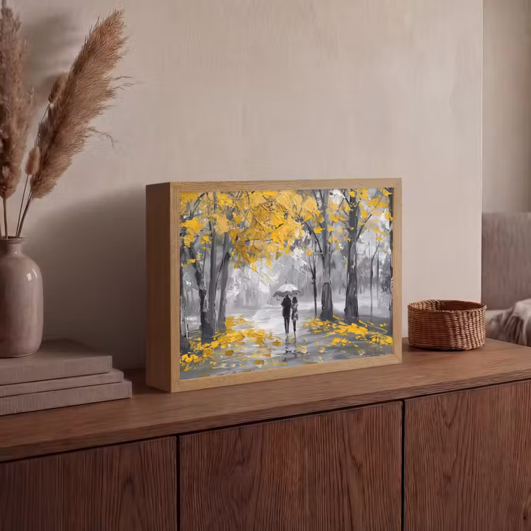 Natuur - Geel - Park - Zwart - Wit Light Box met batterij (Wandlamp) middel -sfeer2