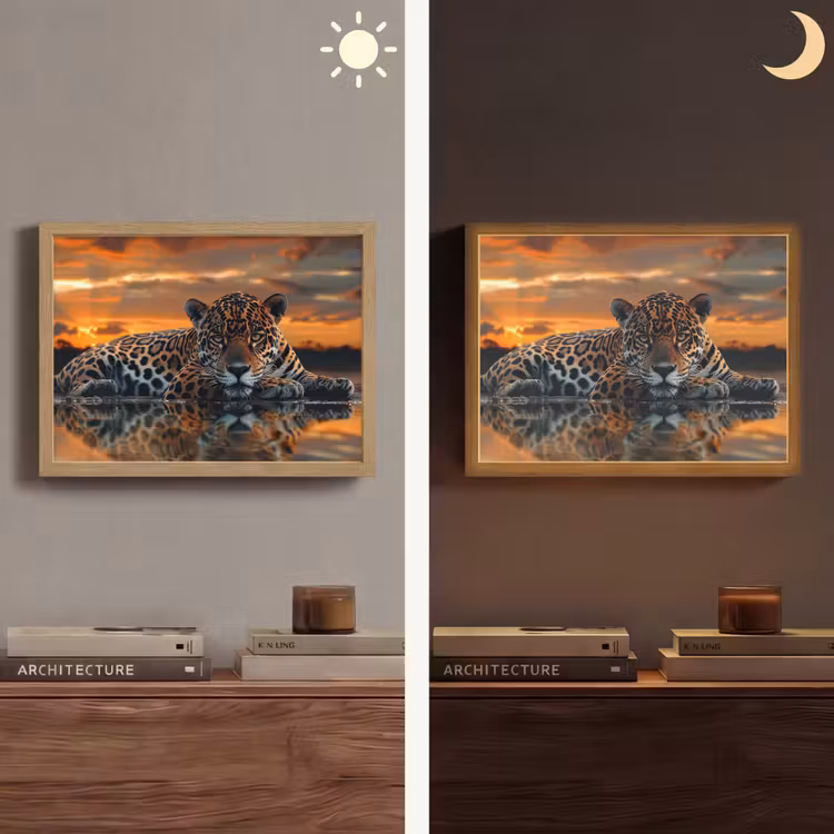 Natuur - Luipaard - Dier - Zonsondergang - Modern Light Box met batterij (Wandlamp) middel -sfeer3