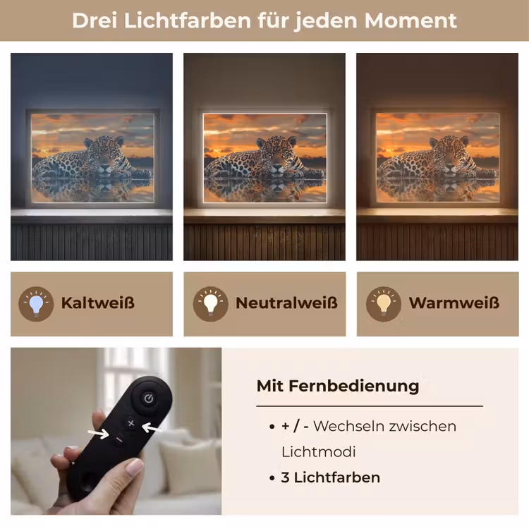 Natuur - Luipaard - Dier - Zonsondergang - Modern Light Box met batterij (Wandlamp) middel -USP_lichtkleurDE