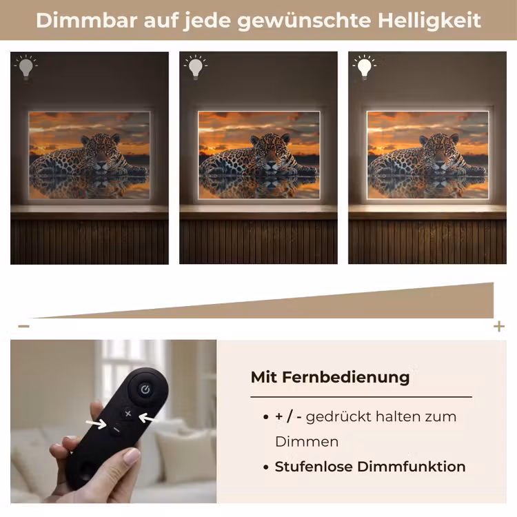 Natuur - Luipaard - Dier - Zonsondergang - Modern Light Box met batterij (Wandlamp) middel -USP_dimbaarDE