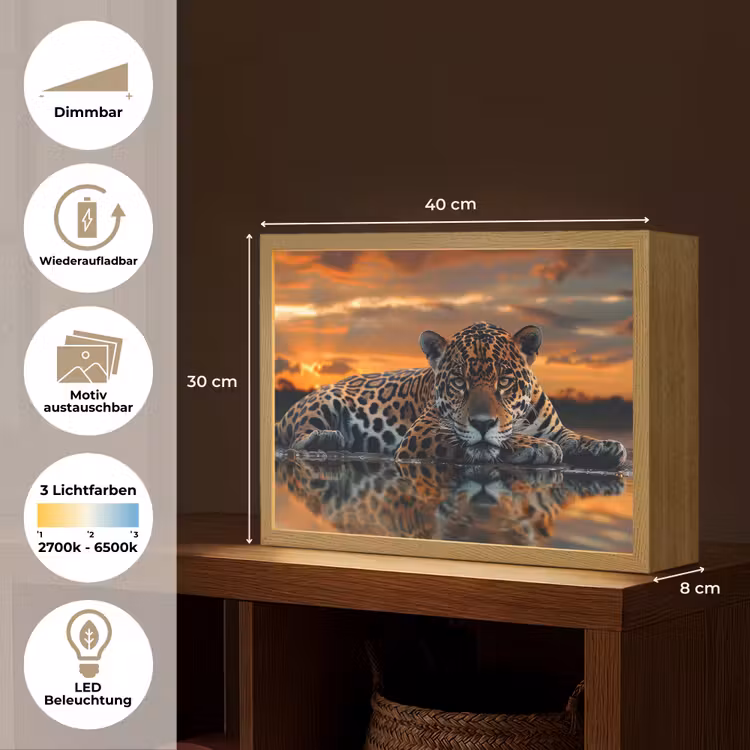 Natuur - Luipaard - Dier - Zonsondergang - Modern Light Box met batterij (Wandlamp) middel -USP_websiteoverzichtDE