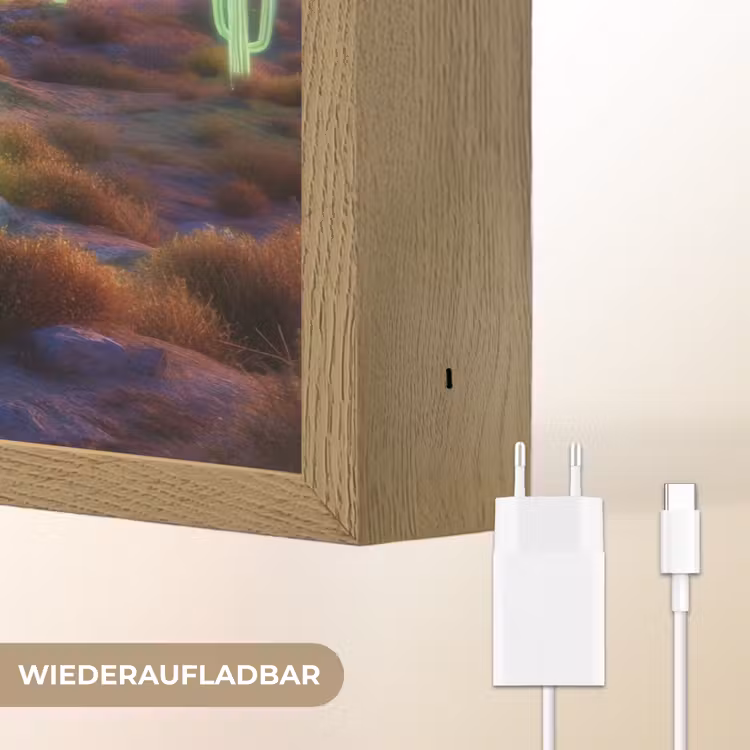 Neon cactussen - Woestijn - Zonsondergang Light Box met batterij (Wandlamp) middel -USP_websiteoplaadbaarDE