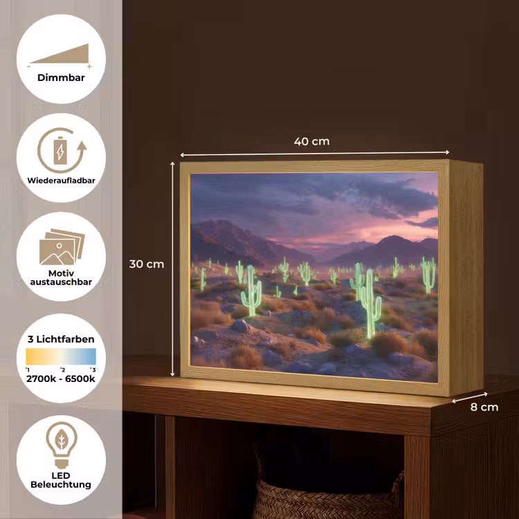 Neon cactussen - Woestijn - Zonsondergang Light Box met batterij (Wandlamp) middel -USP_websiteoverzichtDE