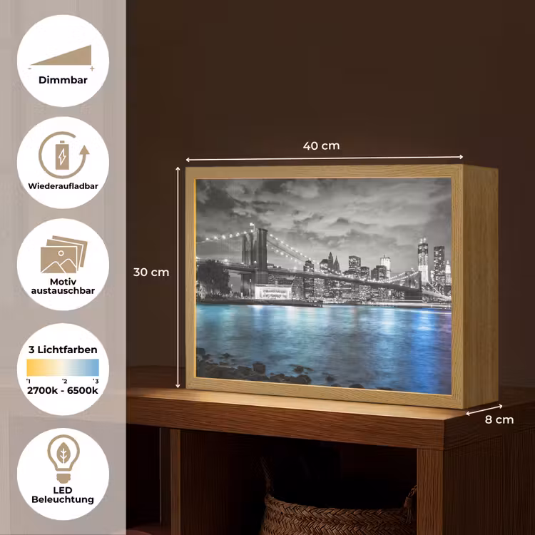 New York - Skyline - Stad - Blauw Light Box met batterij (Wandlamp) middel -USP_websiteoverzichtDE