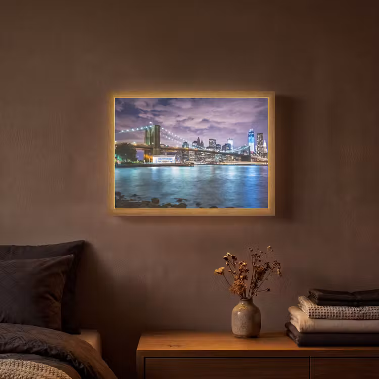 New York - Skyline - Stad - Kleuren Light Box met batterij (Wandlamp) middel -sfeer4