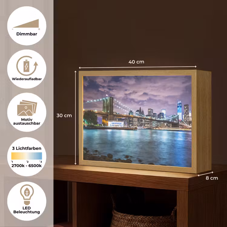 New York - Skyline - Stad - Kleuren Light Box met batterij (Wandlamp) middel -USP_websiteoverzichtDE
