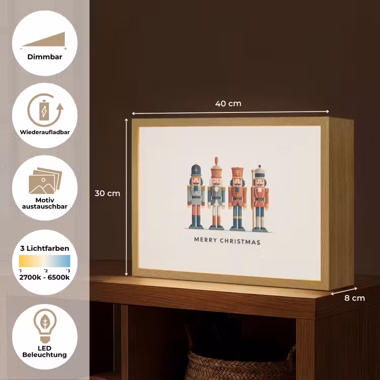 Notenkrakers - Minimalistisch - Kerst - Beige Light Box met batterij (Wandlamp) middel -USP_websiteoverzichtDE