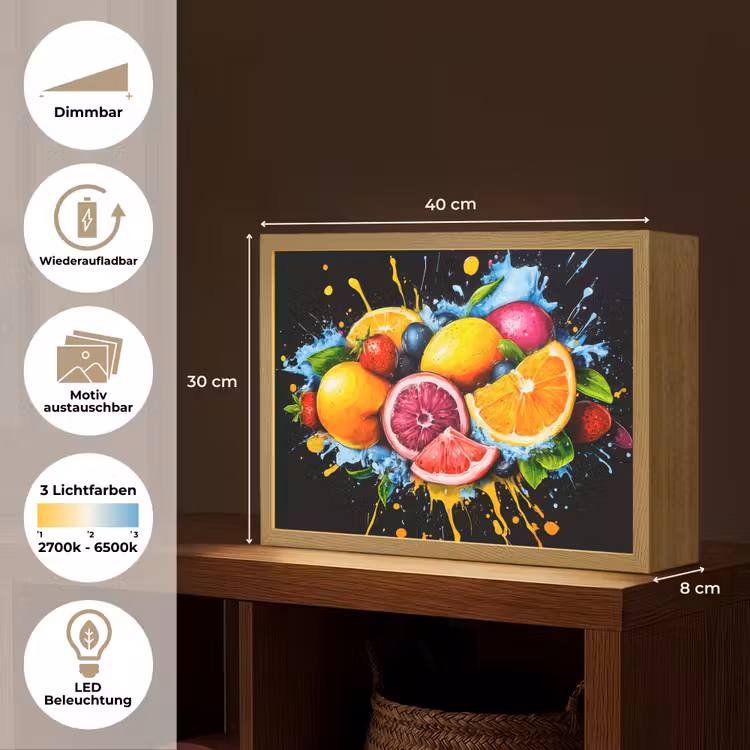Fruit - Graffiti - Kleurrijk - Sinaasappel - Aardbei - Abstract Light Box met batterij (Wandlamp) middel -USP_websiteoverzichtDE