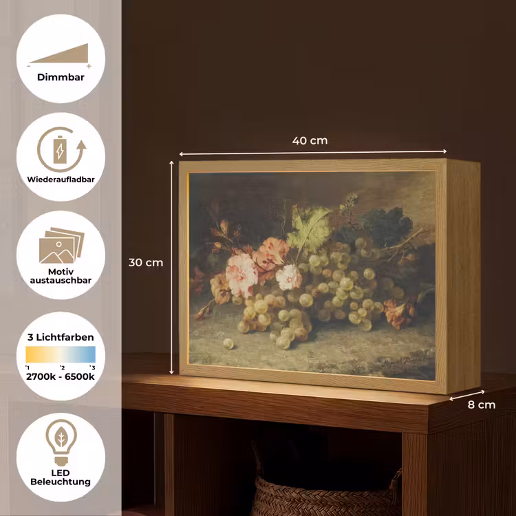 Fruit - Stilleven met druiven - Oude meesters Light Box met batterij (Wandlamp) middel -USP_websiteoverzichtDE