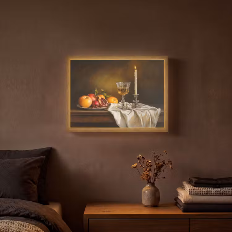 Fruit - Stilleven - Wijn - Kaars Light Box met batterij (Wandlamp) middel -sfeer4